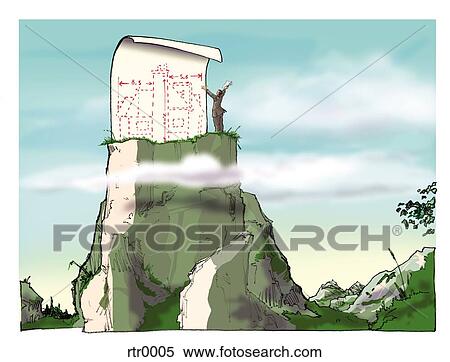 businessman reviewing plans on top of a mountain View Large Illustration Stock Illustration - businessman reviewing plans on top of a mountain. Fotosearch