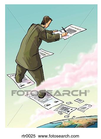 businessman signing documents in the clouds View Large Illustration Stock Illustration - businessman signing documents in the clouds. Fotosearch