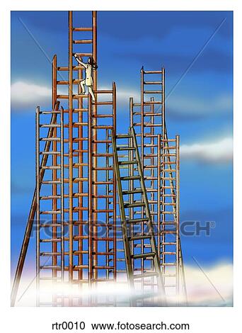 Clipart - businesswoman climbing the tallest ladder. Fotosearch