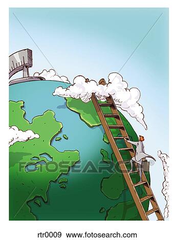 Stock Illustration - businesswoman climbing up a ladder to get to the top of the globe. Fotosearch