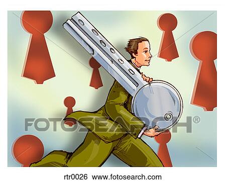 man running with big key View Large Illustration Stock Illustration - man running with big key. Fotosearch