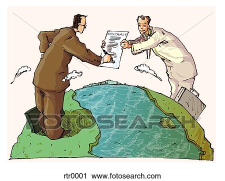 two men doing business from opposite sides of the earth View Large Illustration Clip Art - two men doing business from opposite sides of the earth. Fotosearch