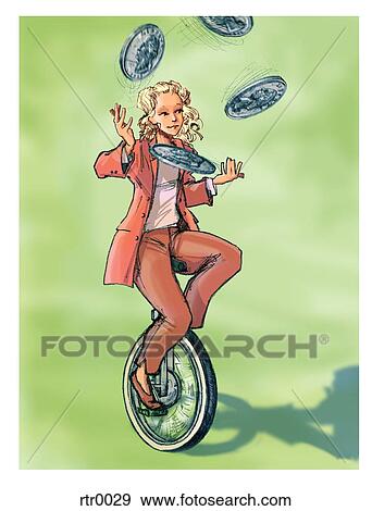 woman on a unicycle juggling coins View Large Illustration Stock Illustration - woman on a unicycle juggling coins. Fotosearch