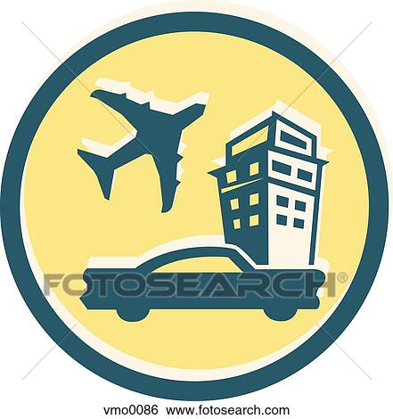 Stock Illustration - car, plane and hotel. Fotosearch