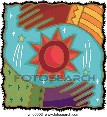 Hands wrapping around the sun View Large Illustration Drawing - Hands wrapping around the sun. Fotosearch