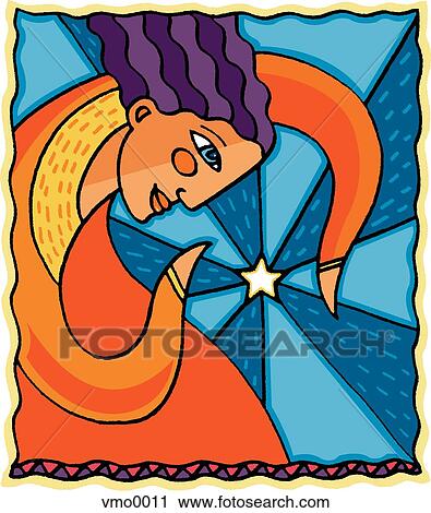 Clip Art - Woman embracing a star. Fotosearch