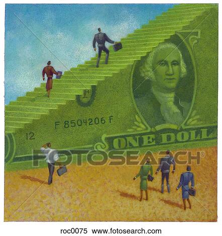 Stock Illustration - business people climbing up on a dollar bill. Fotosearch