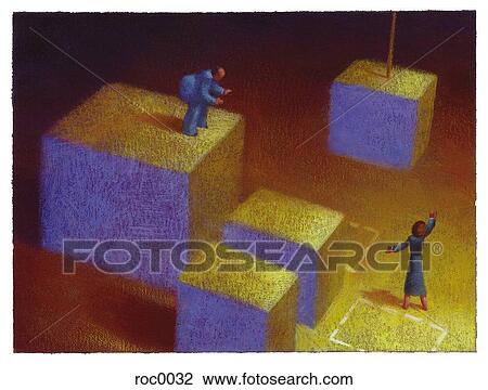 Drawing - business people moving blocks. Fotosearch