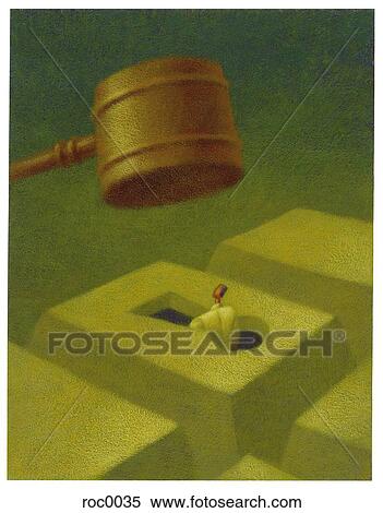 Stock Illustration - businessman being hit by giant gavel. Fotosearch