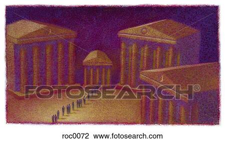 Drawing - businessmen entering a building. Fotosearch