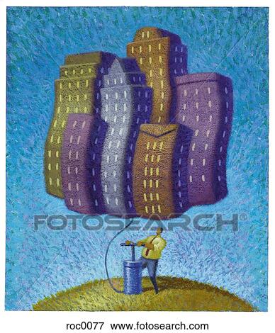 Stock Illustration - inflating buildings. Fotosearch