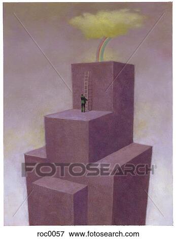man climbing a building to get to the end of a rainbow View Large Illustration Stock Illustration - man climbing a building to get to the end of a rainbow. Fotosearch