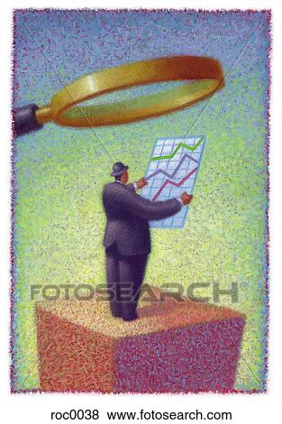 man looking closely at a graph View Large Illustration Stock Illustration - man looking closely at a graph. Fotosearch