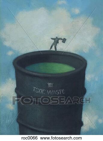 Stock Illustration - man on the edge of a toxic waste bin. Fotosearch