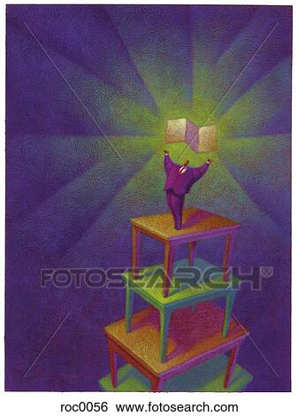 man standing on a stack of desks View Large Illustration Stock Illustration - man standing on a stack of desks. Fotosearch