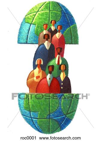 Clip Art - globe with people. Fotosearch