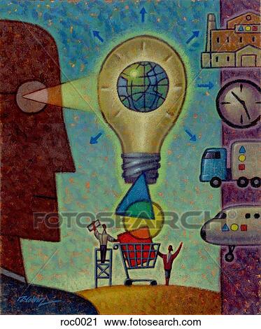 Clip Art - light bulb with circle, square, and triangle. Fotosearch