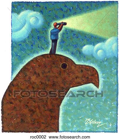 Drawing - man on eagle. Fotosearch