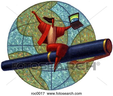 woman flying around globe on pen View Large Illustration Stock Illustration - woman flying around globe on pen. Fotosearch
