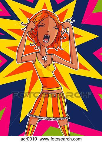 Clipart - angry girl pulling at her hair. Fotosearch