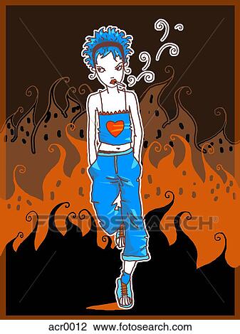 Drawing - angry teenager. Fotosearch