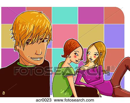 Drawing - two girls laughing at someone. Fotosearch