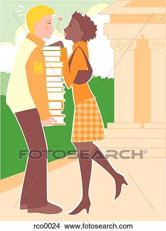 Stock Illustration - guy carrying a big stack of books for his girlfriend. Fotosearch