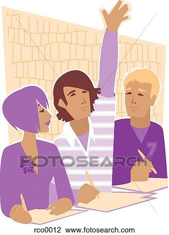 Drawing - guy raising his hand in class. Fotosearch