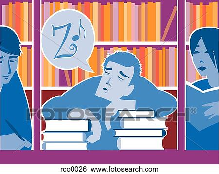 Stock Illustration - guys who has fallen asleep on his books. Fotosearch