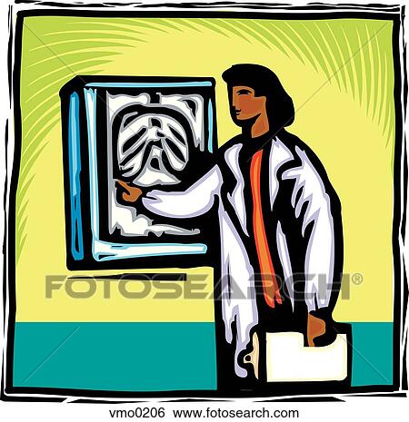 Stock Illustration - A doctor looking at a chest xray. Fotosearch