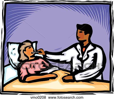 A doctor taking a girl's temperature View Large Illustration Stock Illustration - A doctor taking a girl's temperature. Fotosearch