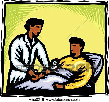 A doctor taking a patient's blood pressure View Large Illustration Stock Illustration - A doctor taking a patient's blood pressure. Fotosearch