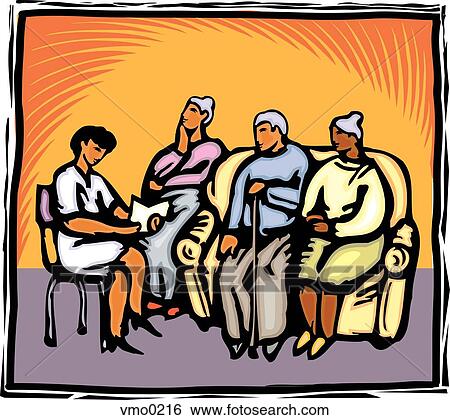 Stock Illustration - A nurse reading to a group of seniors. Fotosearch