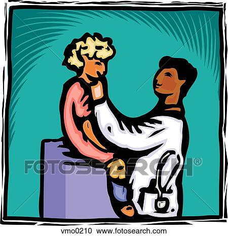 A pediatrician examining a small girl View Large Illustration Clipart - A pediatrician examining a small girl. Fotosearch