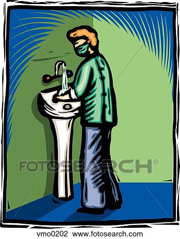 A surgeon scrubbing before surgery View Large Illustration Drawing - A surgeon scrubbing before surgery. Fotosearch