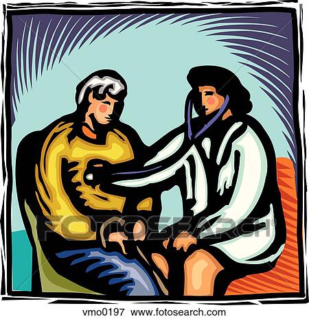 Stock Illustration - Doctor checking an elderly man's heart rate. Fotosearch