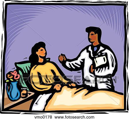 Stock Illustration - Doctor visiting a patient at her bedside. Fotosearch