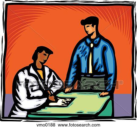 Doctor writing a prescription to a patient View Large Illustration Stock Illustration - Doctor writing a prescription to a patient. Fotosearch