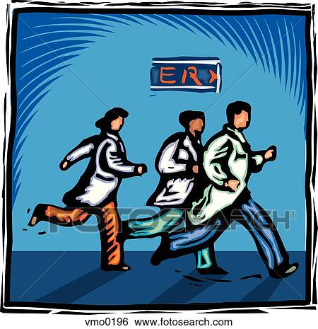 Stock Illustration - Doctors running towards an emergency room. Fotosearch