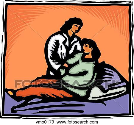 HealthCare worker helping a patient into bed View Large Illustration Stock Illustration - HealthCare worker helping a patient into bed. Fotosearch
