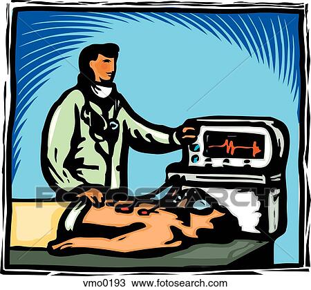 Nurse giving a man an electrocardiogram View Large Illustration Drawing - Nurse giving a man an electrocardiogram. Fotosearch