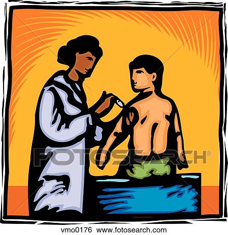 Nurse giving a shot to a small boy View Large Illustration Stock Illustration - Nurse giving a shot to a small boy. Fotosearch