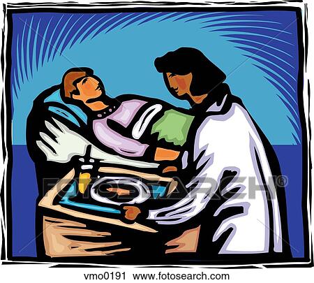 Nurse serving a patient dinner View Large Illustration Clip Art - Nurse serving a patient dinner. Fotosearch