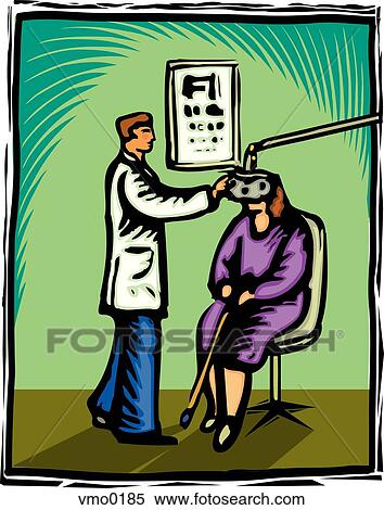 Optometrist checking a woman's eyes View Large Illustration Stock Illustration - Optometrist checking a woman's eyes. Fotosearch