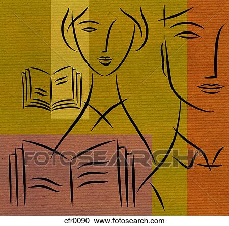 Clipart - People and books. Fotosearch