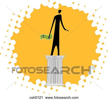 Clip Art - person holding money while standing on a pedestal. Fotosearch