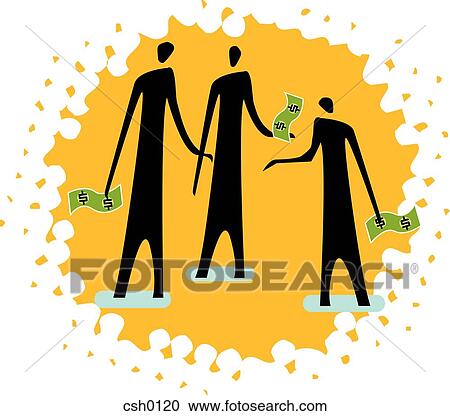 Clipart - three people holding money. Fotosearch