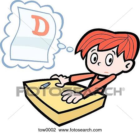 Drawing - a boy thinking about his grades. Fotosearch