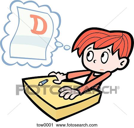 Clip Art - a boy worried about his grades. Fotosearch