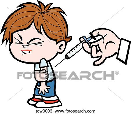 Drawing - boy afraid to get a shot. Fotosearch